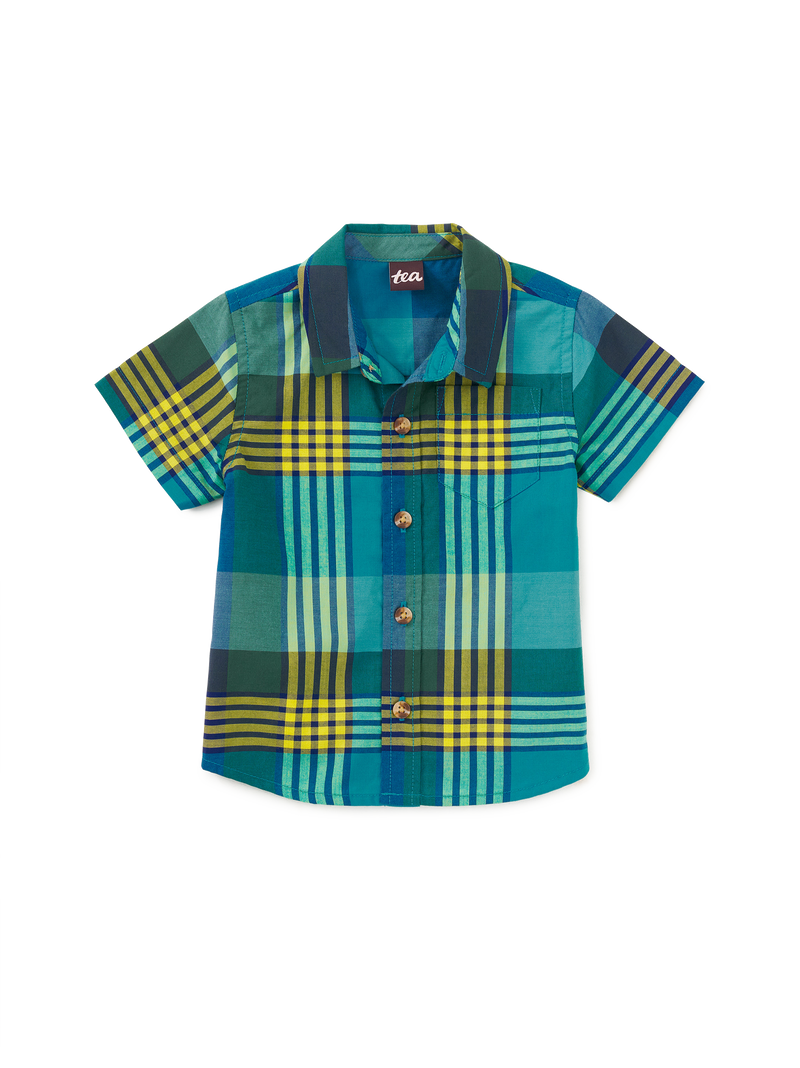Plaid Button Up Woven Shirt in Amazonian Plaid - View 2