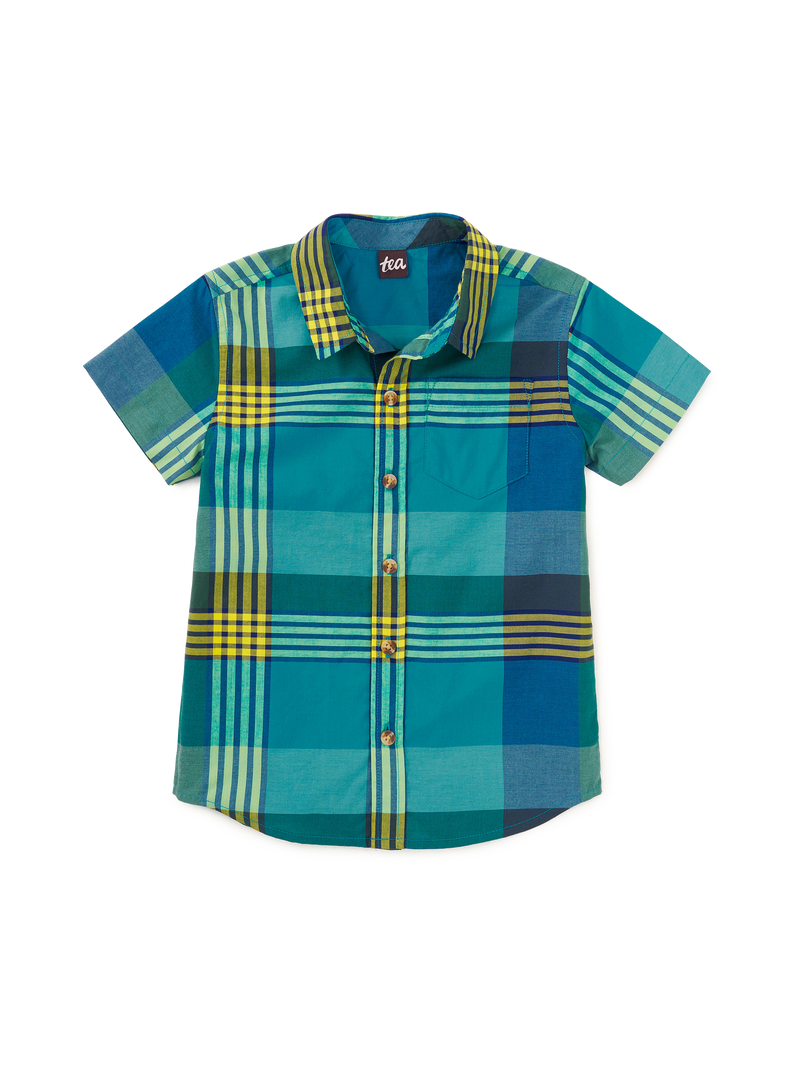 Plaid Button Up Woven Shirt in Amazonian Plaid - View 1