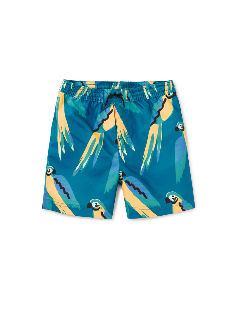 Mid-Length Swim Trunks in Blue And Yellow Macaws - View 1