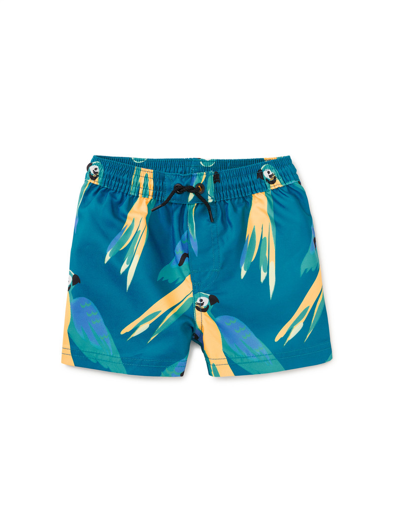 Mid-Length Swim Trunks in Blue And Yellow Macaws - View 2