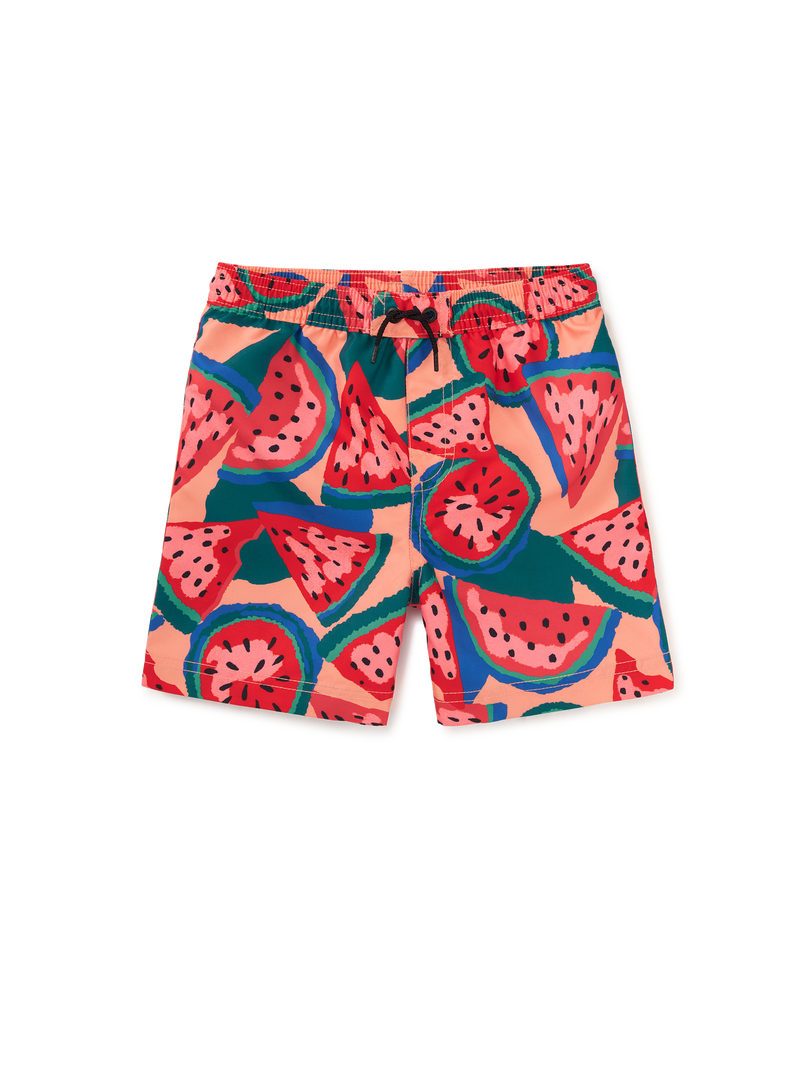 Mid-Length Swim Trunks in Wiggly Watermelons - View 1