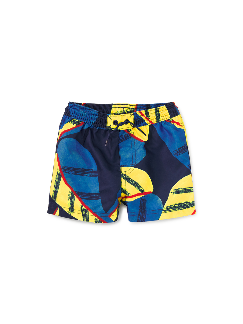 Mid-Length Swim Trunks in Oversized Tropical Leaf - View 2