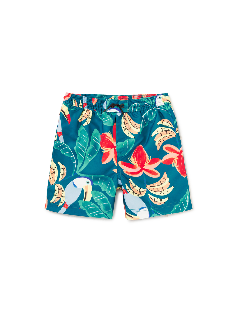 Mid-Length Swim Trunks in Toucan Banana Tree - View 1