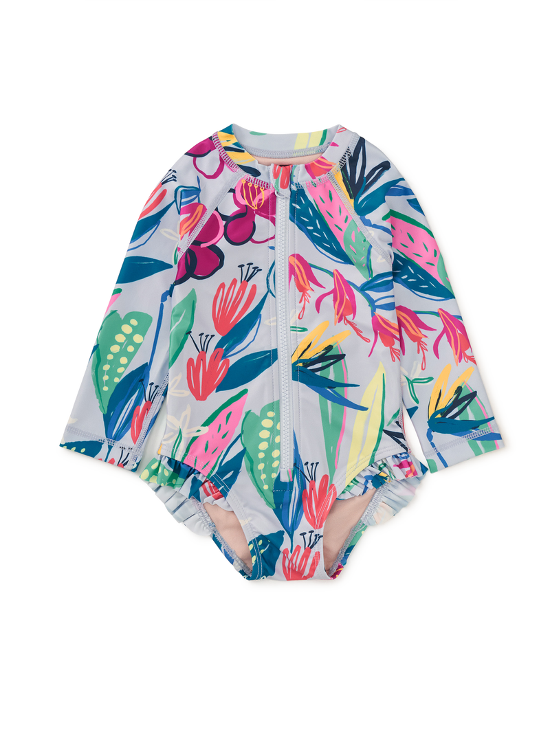 Rash Guard Baby Swimsuit in Tropical Floral Burst - View 1