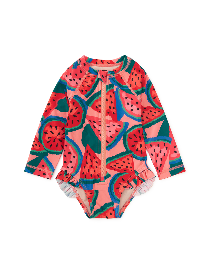 Rash Guard Baby Swimsuit in Wiggly Watermelons - View 1
