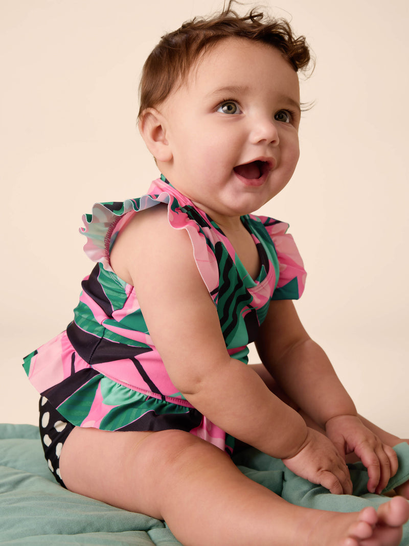 Short Sleeve Baby Swim Set in Bossa Nova Foliage - View 2