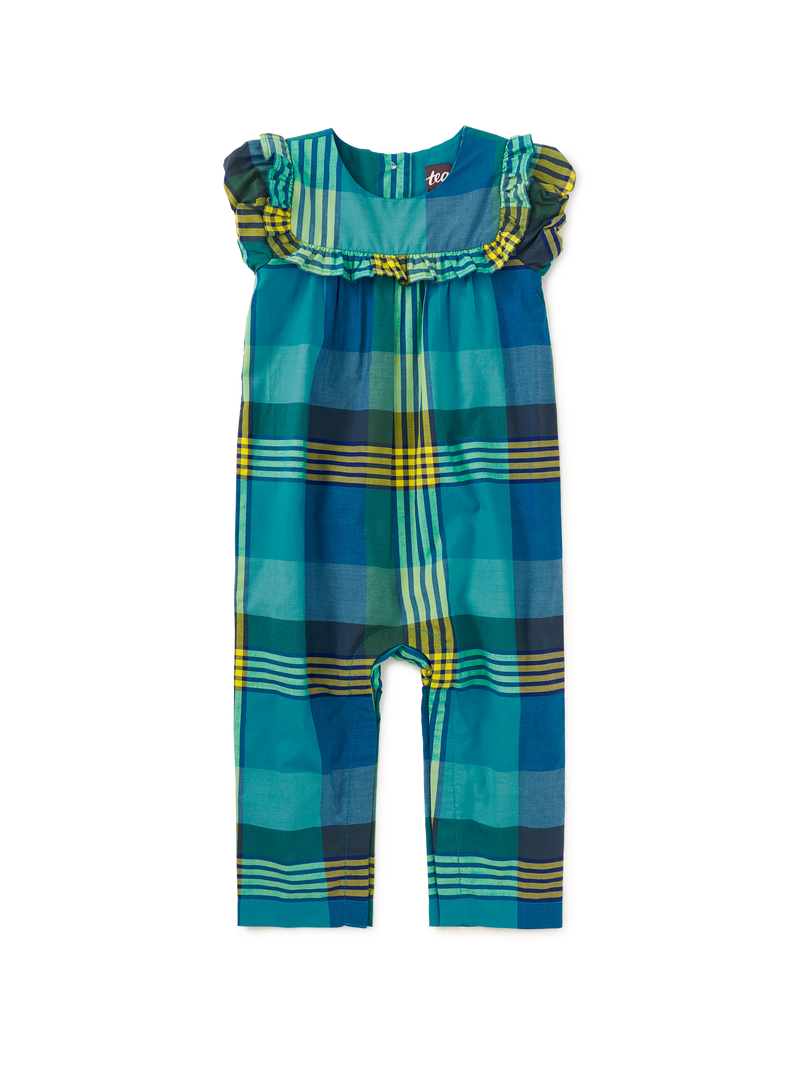 Woven Ruffle Baby Romper in Amazonian Plaid - View 1