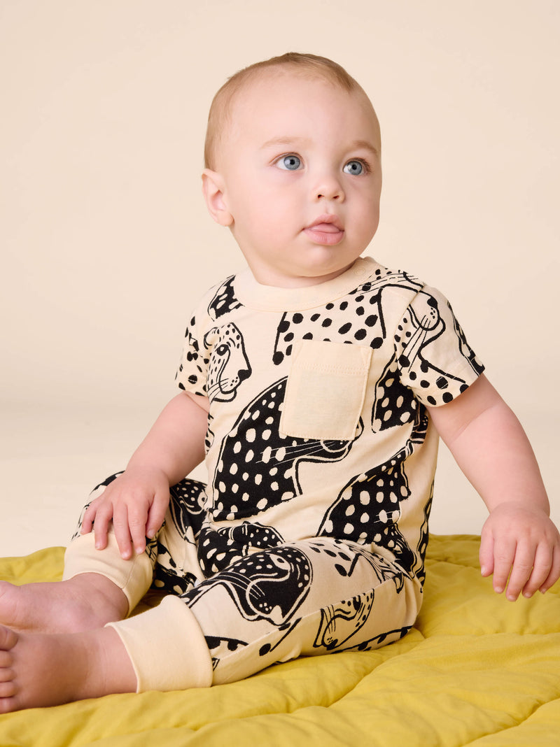 Pocket Baby Romper in Block Print Jaguar - View 2
