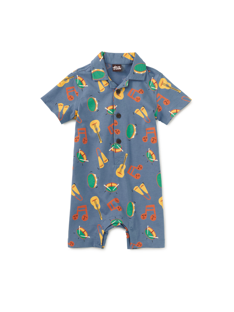 Camp Collar Romper in Bateria Instruments - View 1