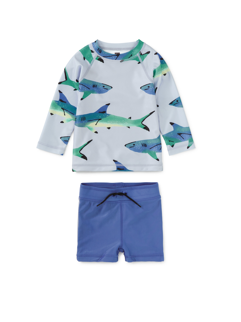 Rash Guard Baby Swim Set in Painted Sharks - View 1