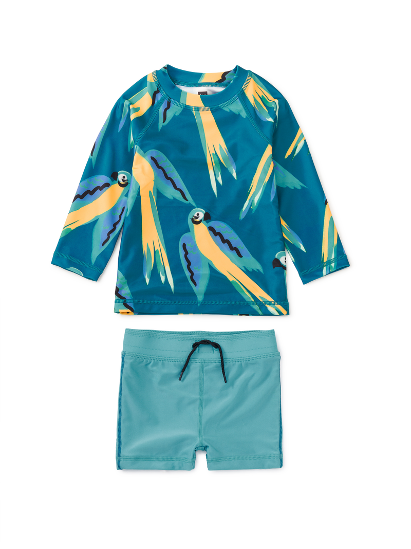 Rash Guard Baby Swim Set in Blue And Yellow Macaws - View 1