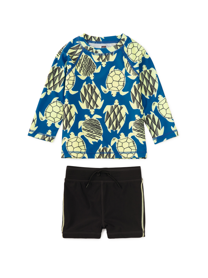 Rash Guard Baby Swim Set in Tiled Turtles - View 1