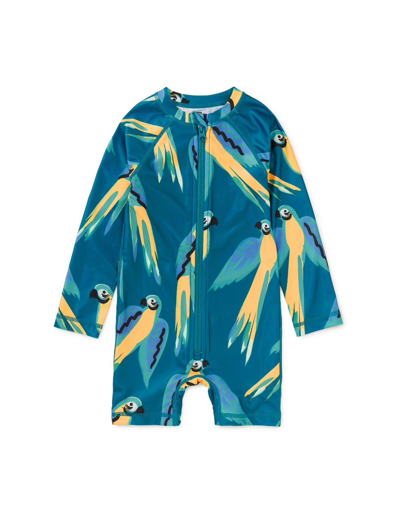 Rash Guard Baby Swimsuit in Blue And Yellow Macaws - View 1