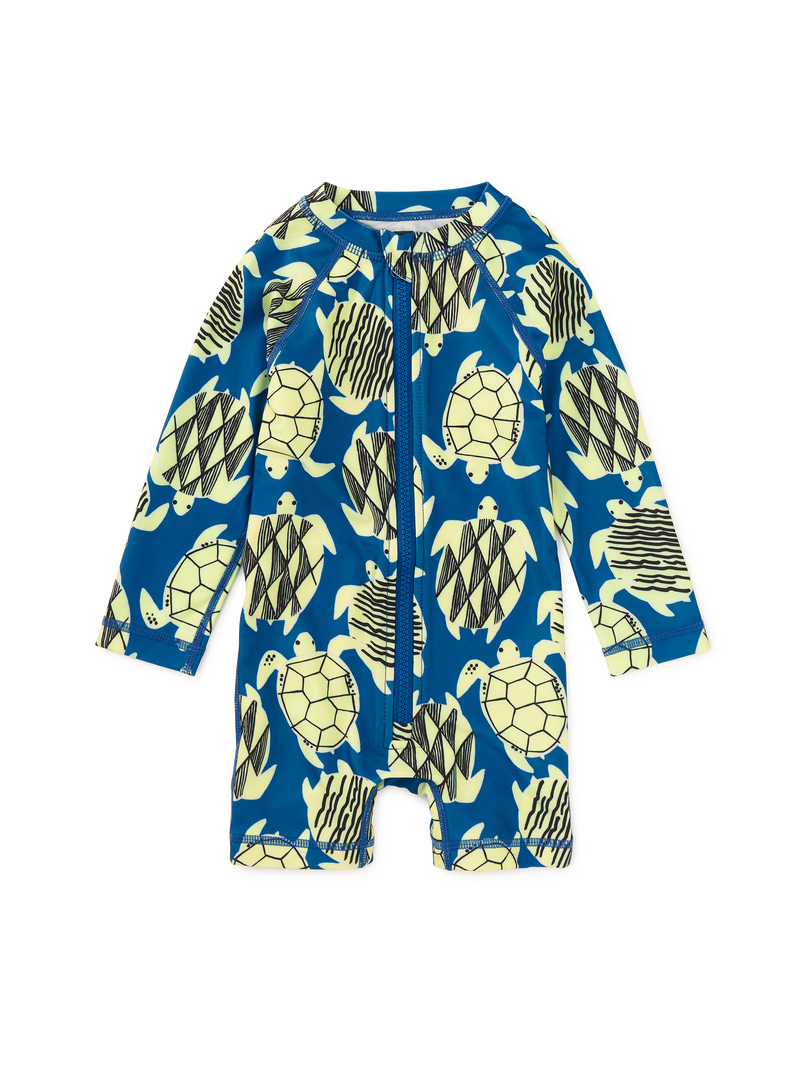 Rash Guard Baby Swimsuit in Tiled Turtles - View 1