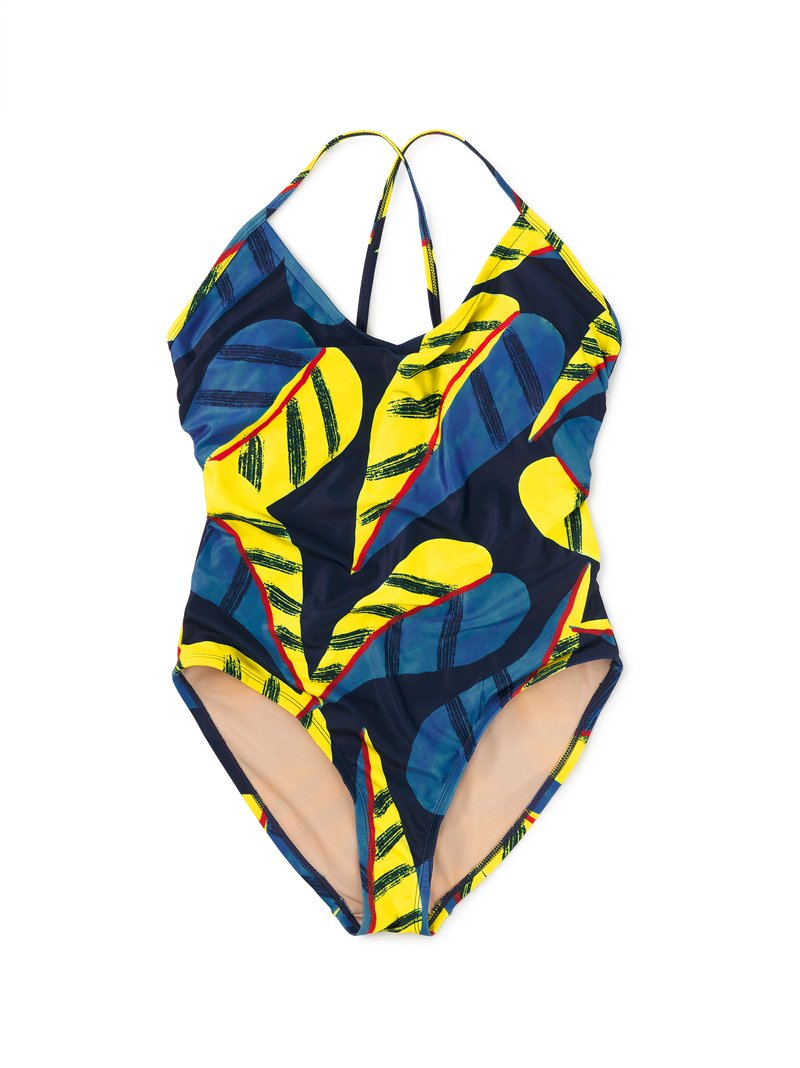 Adult One-Piece Swimsuit in Oversized Tropical Leaf - View 1