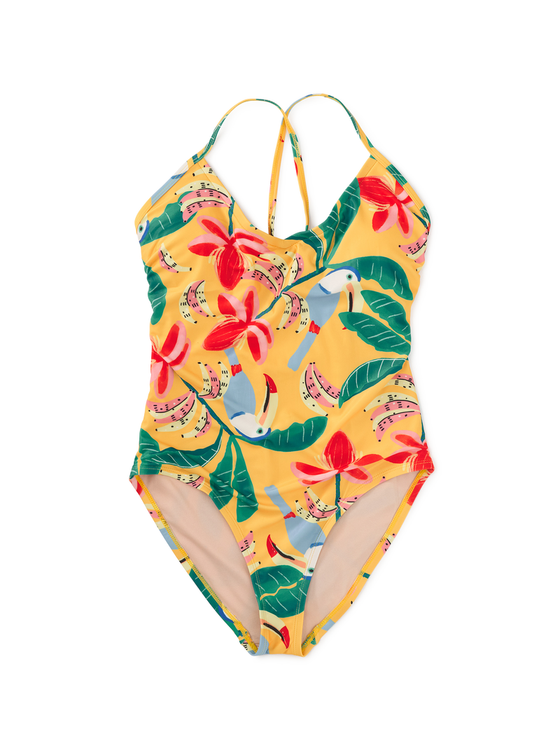 Adult One-Piece Swimsuit in Toucan Banana Tree - View 1