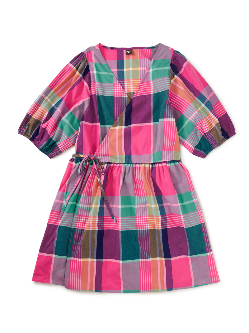 Adult Mini Wrap Dress in Carnival Rainbow Plaid - View 1