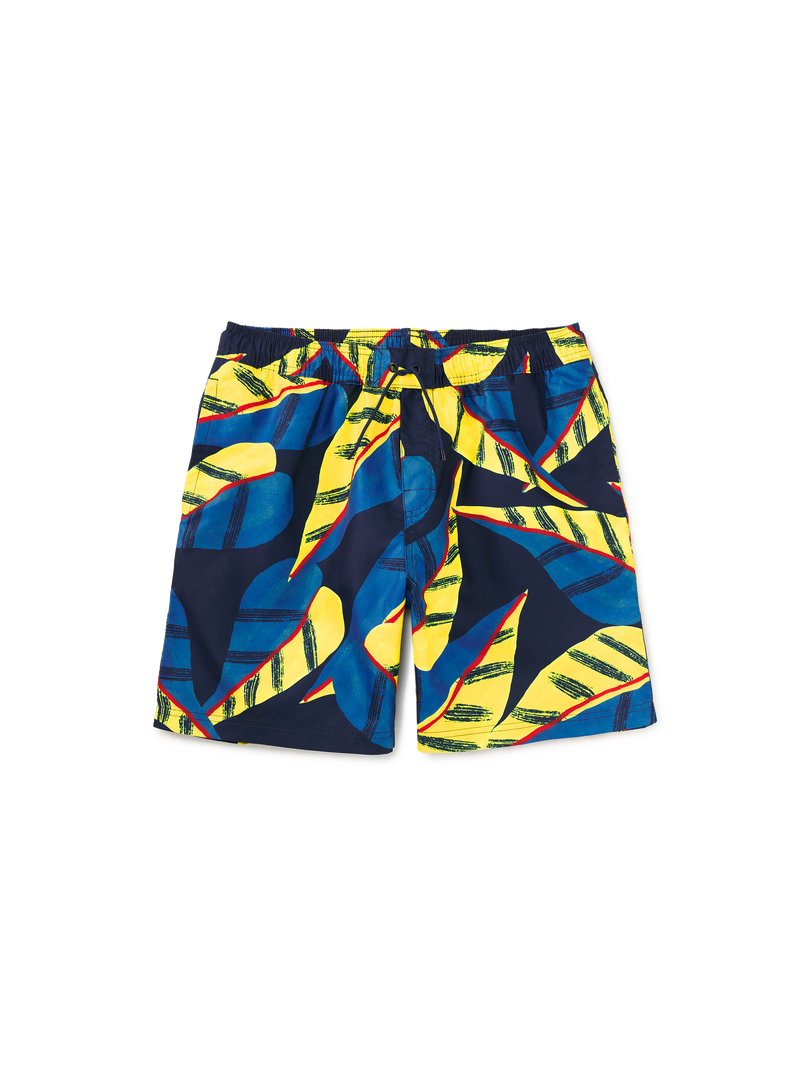 Adult Swim Trunks in Oversized Tropical Leaf - View 1