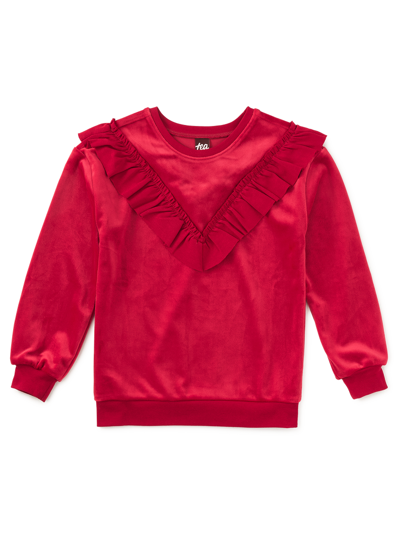 Velour Ruffle Tunic Top in Red Wagon - View 1