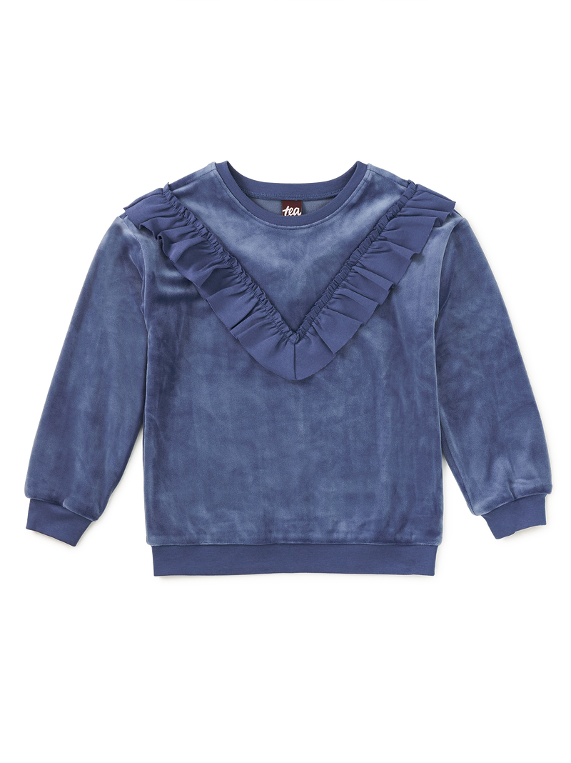 Velour Ruffle Tunic Top in Naval Blue - View 1