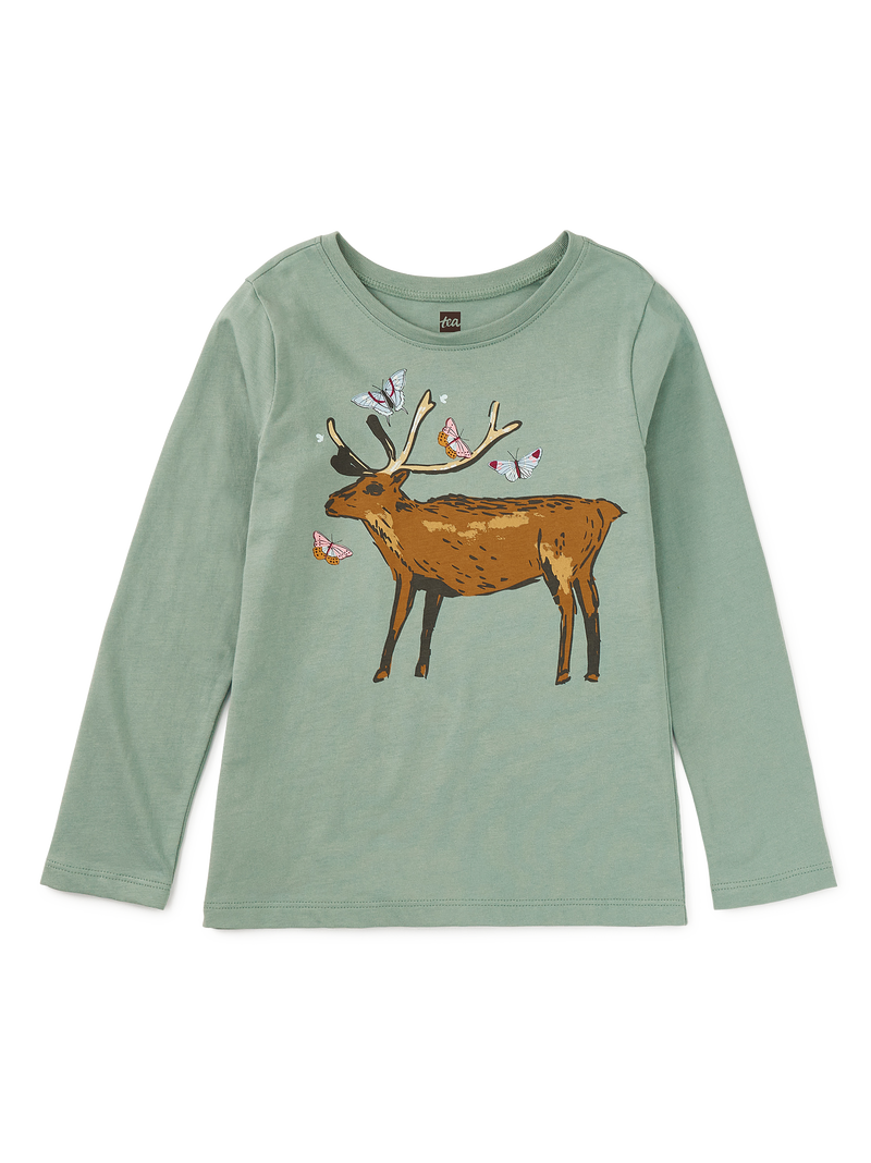 Deer And Butterflies Graphic Tee in Sea - View 1