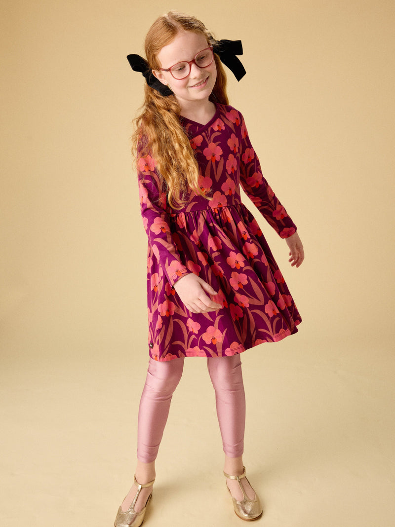 Long Sleeve Wrap Neck Dress in Jeju Island Orchid - View 2