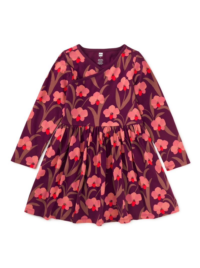Long Sleeve Wrap Neck Dress in Jeju Island Orchid - View 1