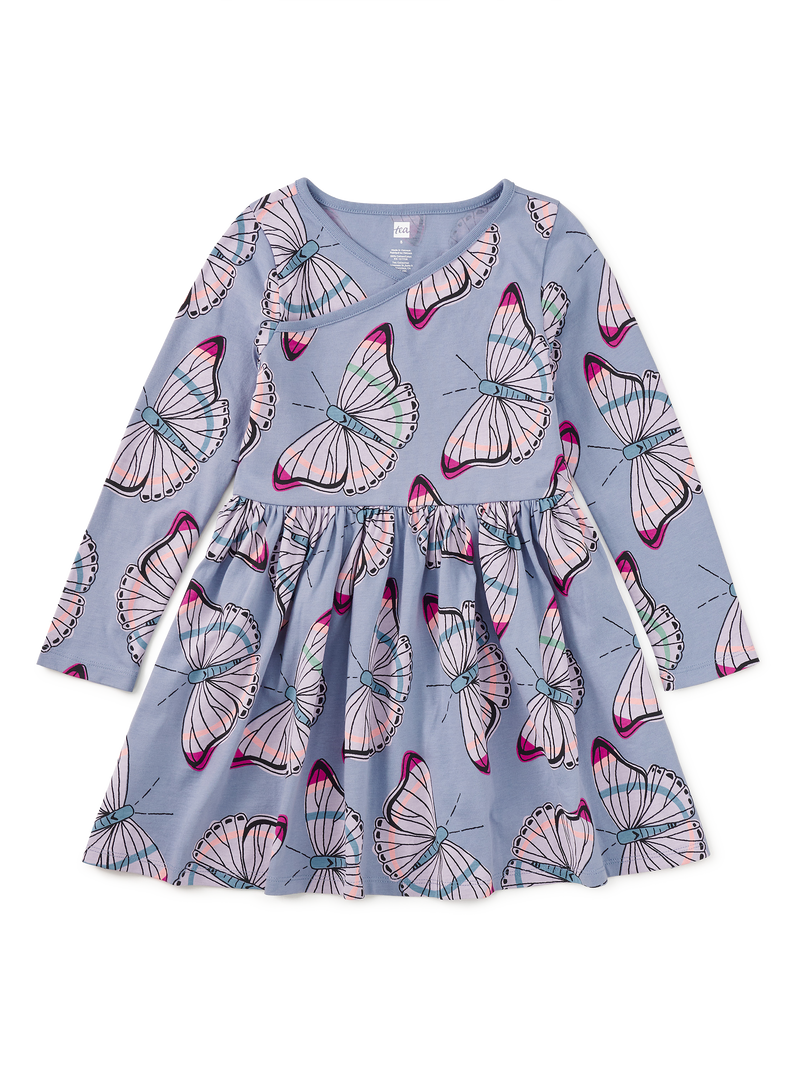 Long Sleeve Wrap Neck Dress in Butterfly Dance - View 1