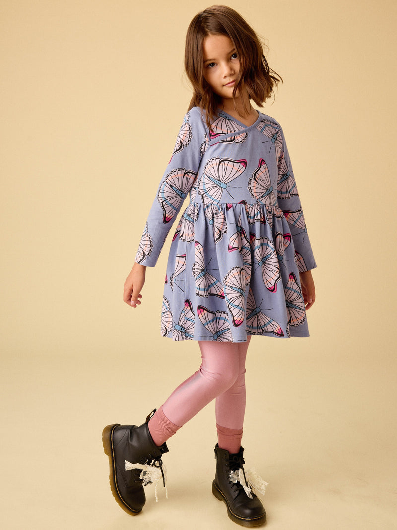 Long Sleeve Wrap Neck Dress in Butterfly Dance - View 2