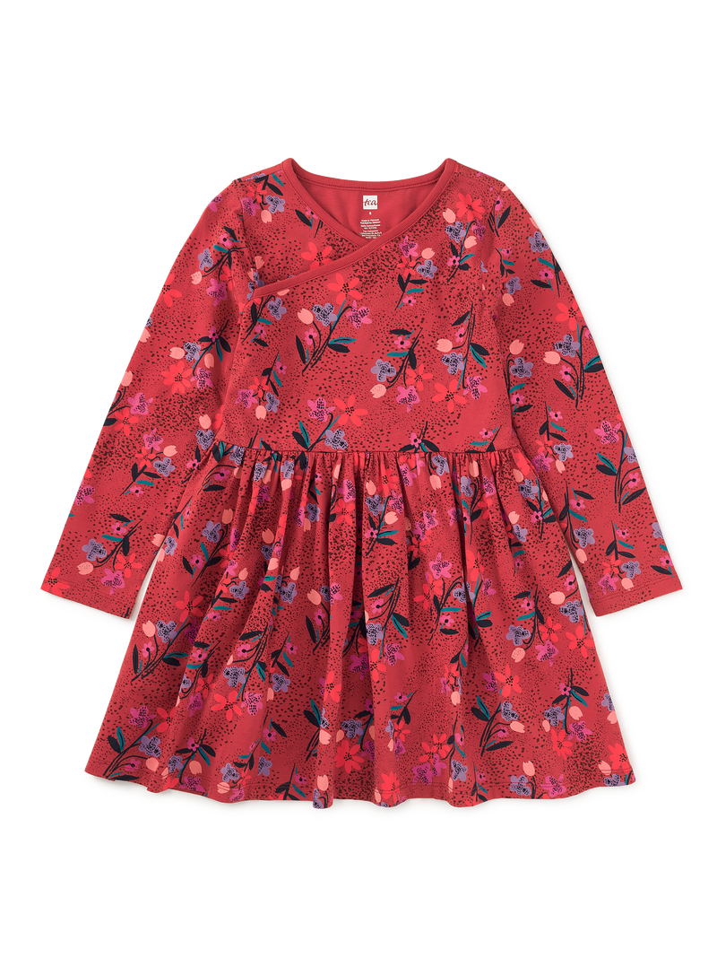 Long Sleeve Wrap Neck Dress in Vintage French Flowers - View 1