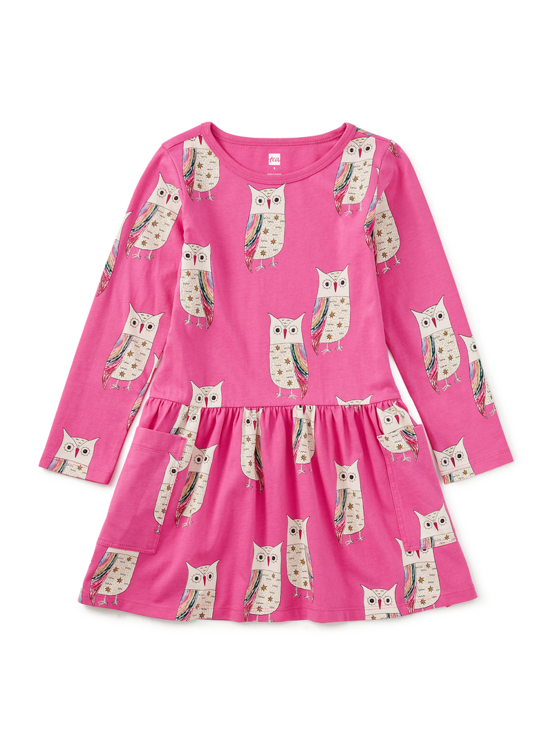Long Sleeve Pocket Dress in Rainbow Eagle Owl - View 1