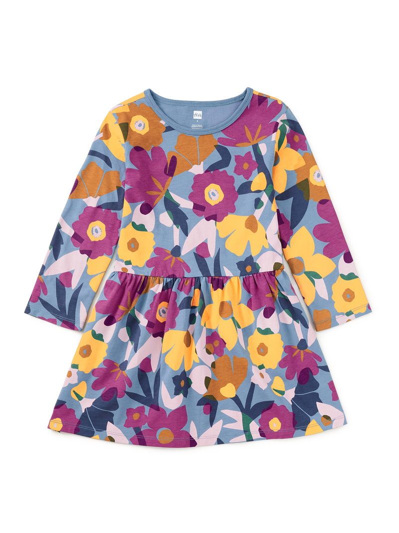 Long Sleeve Skirted Dress in Overlapping Floral - View 1