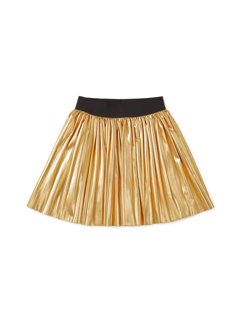 Pleated Metallic Twirl Skirt in Metallic Gold - View 1