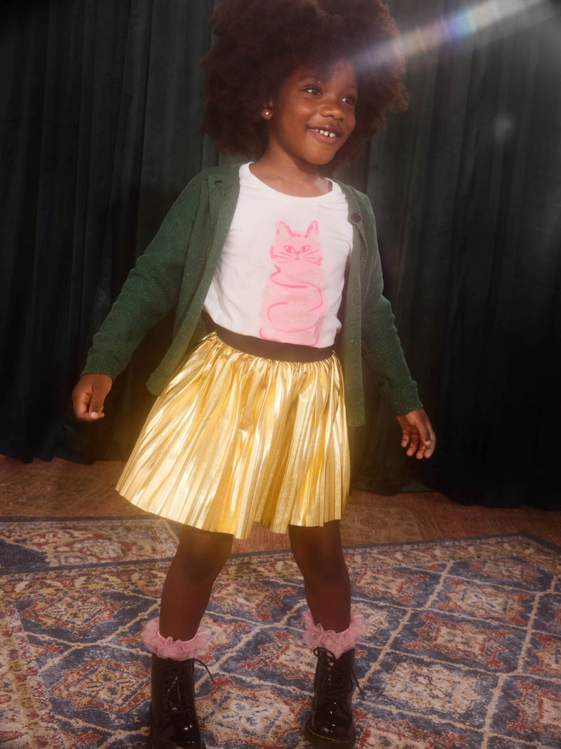 Pleated Metallic Twirl Skirt in Metallic Gold - View 2