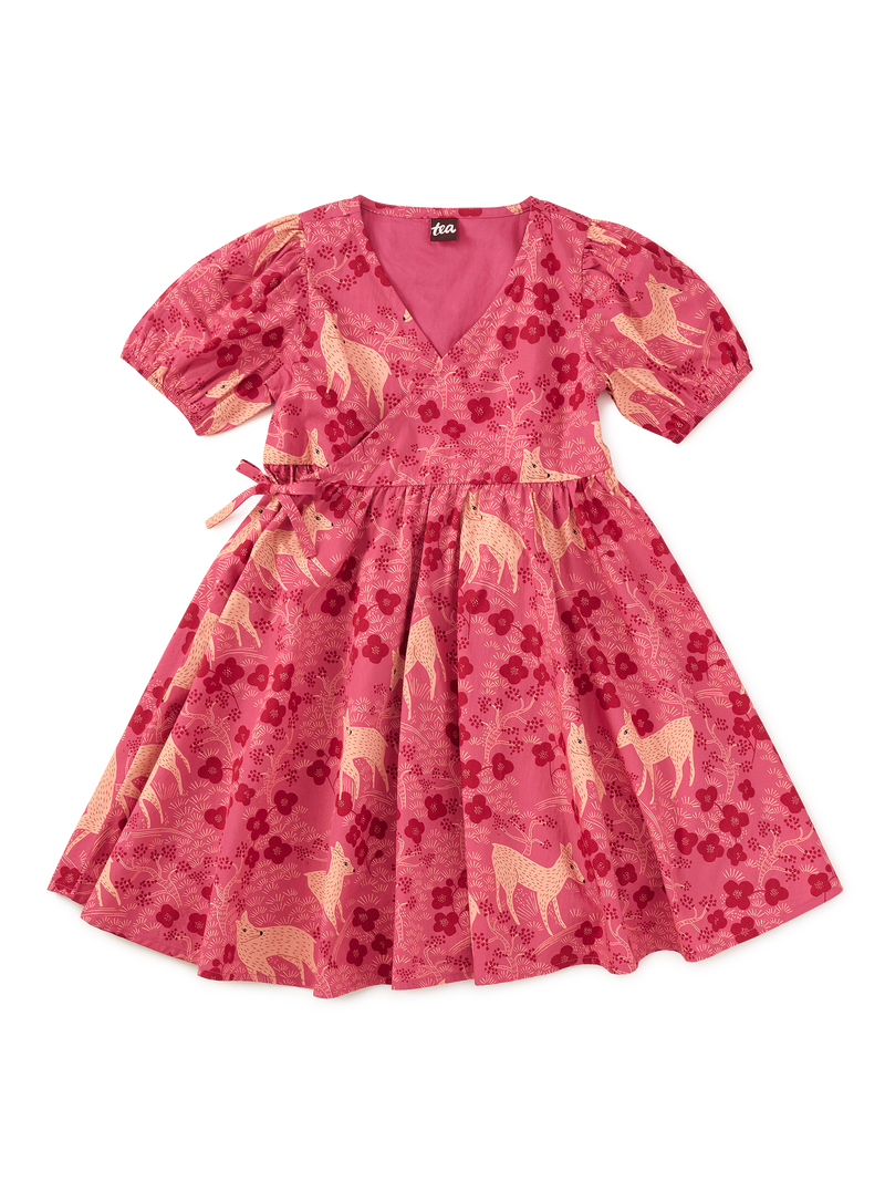 Tie Wrap Neck Dress in Wandering Deer Floral - View 1