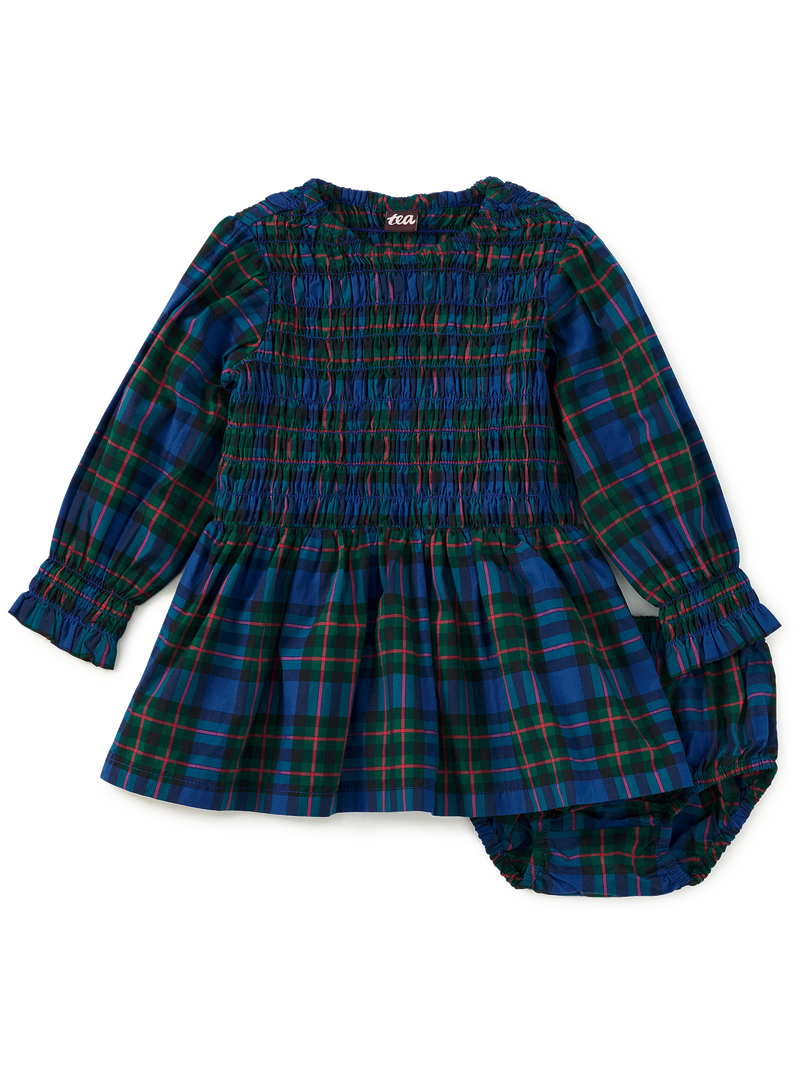 Smocked Woven Blouson Sleeve in Busan Holiday Plaid - View 2