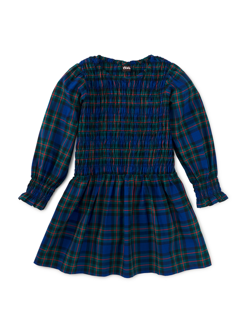 Smocked Woven Blouson Sleeve in Busan Holiday Plaid - View 1