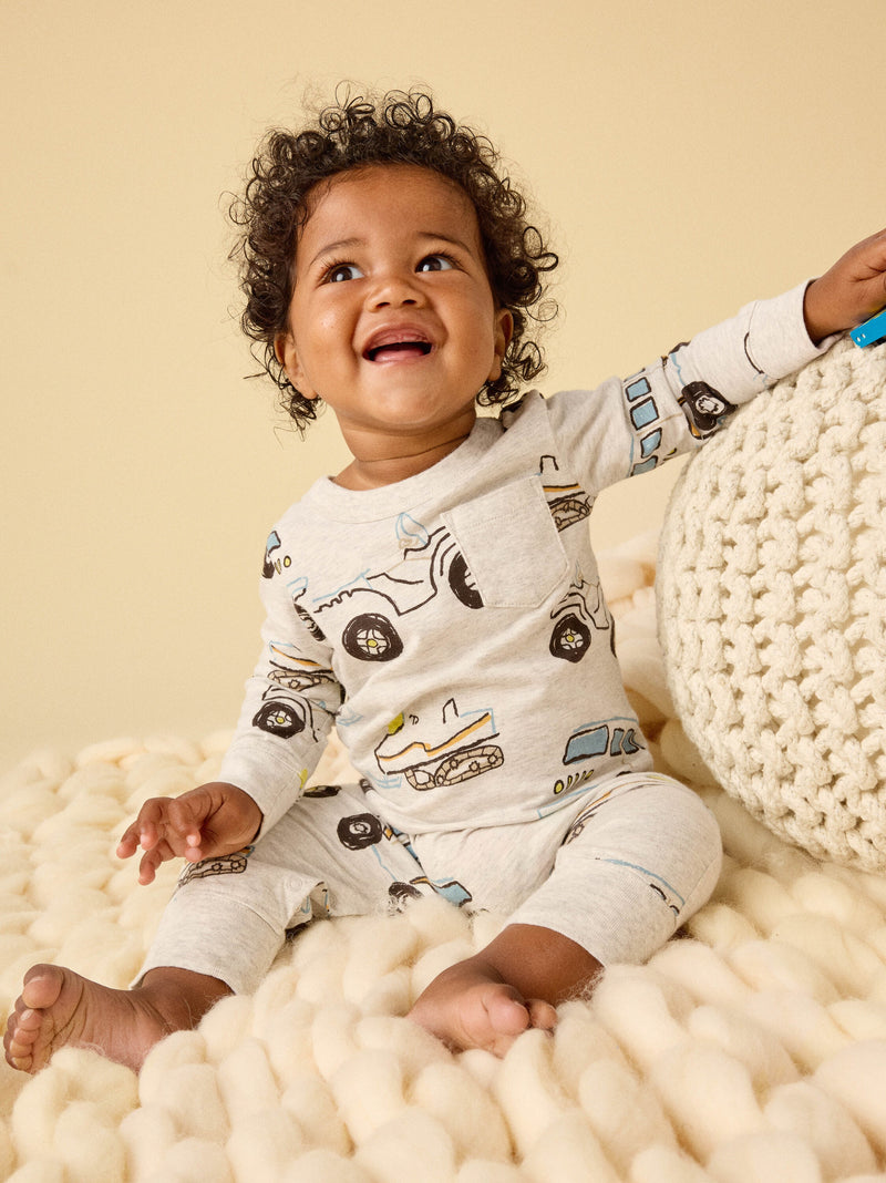 Long Sleeve Pocket Baby Romper in Snow Vehicles - View 2