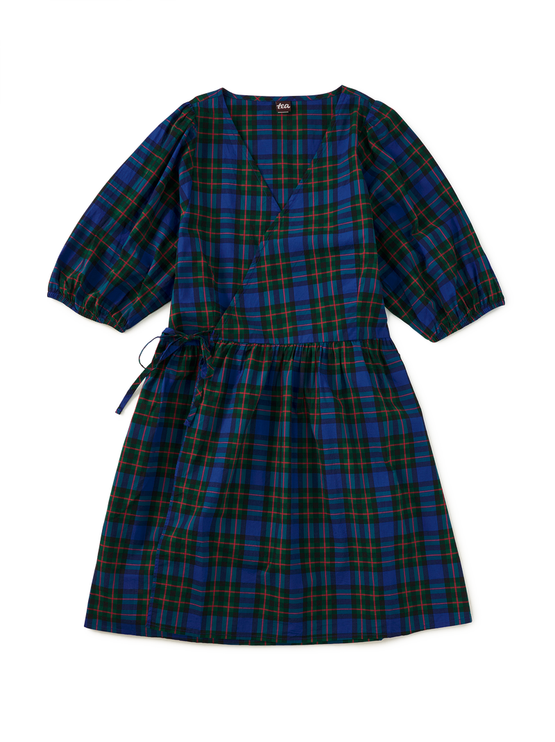 Adult Mini Wrap Dress in Busan Holiday Plaid - View 1