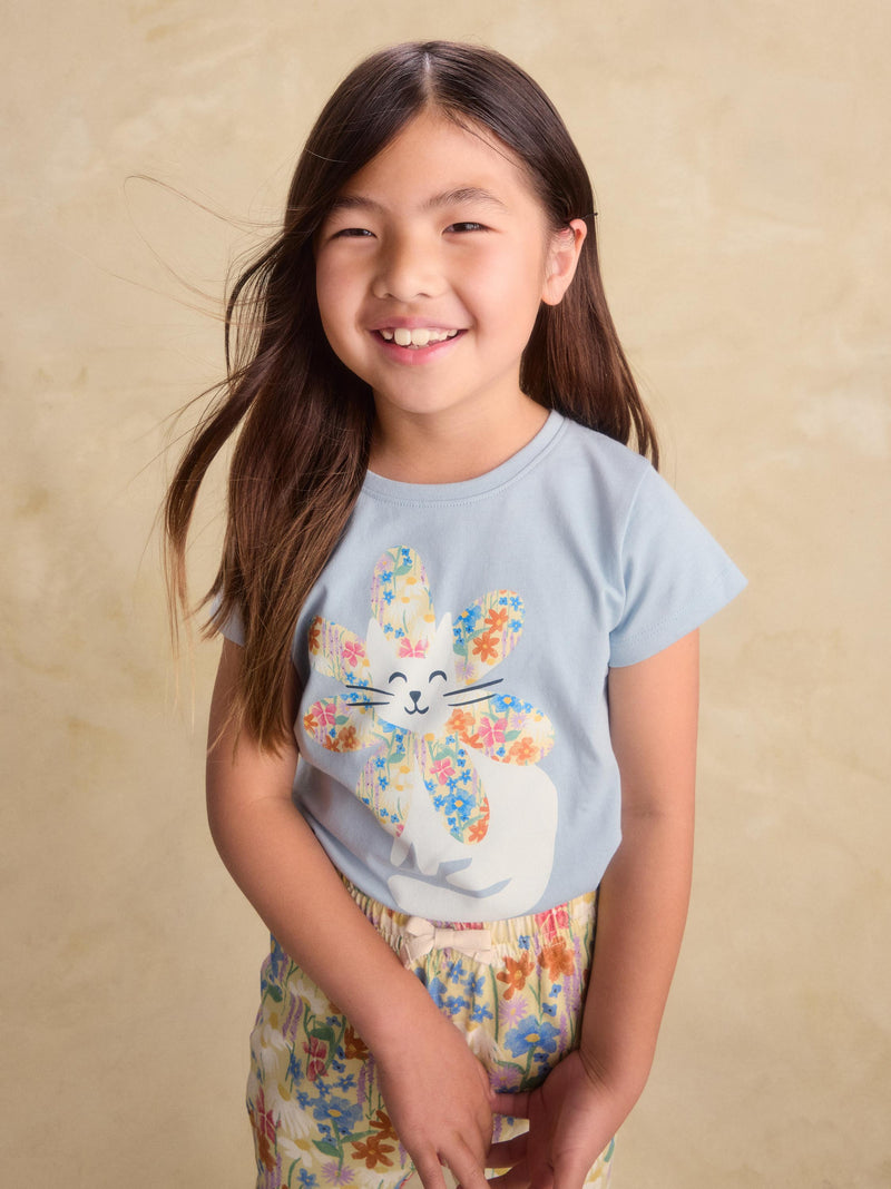 Flower Cat Graphic Tee in Blue Fog - View 2