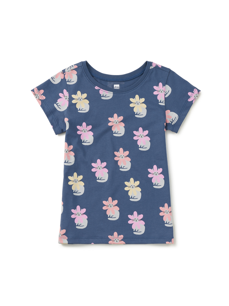 Printed Short Sleeve Top in Kitty Flower Power - View 1