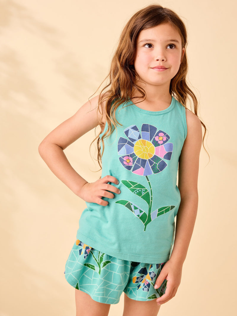 Gaudis Flower Graphic Tank in Glaze Blue - View 2