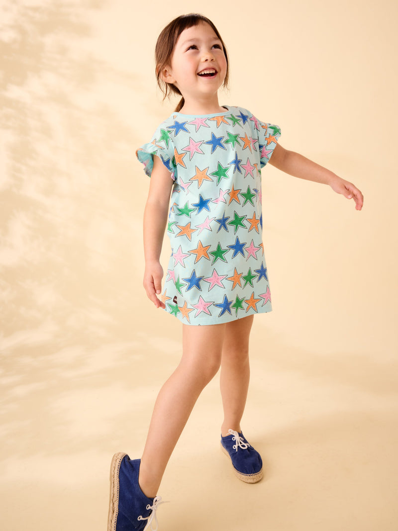 Flutter Sleeve Shift Dress in Starfish - View 2