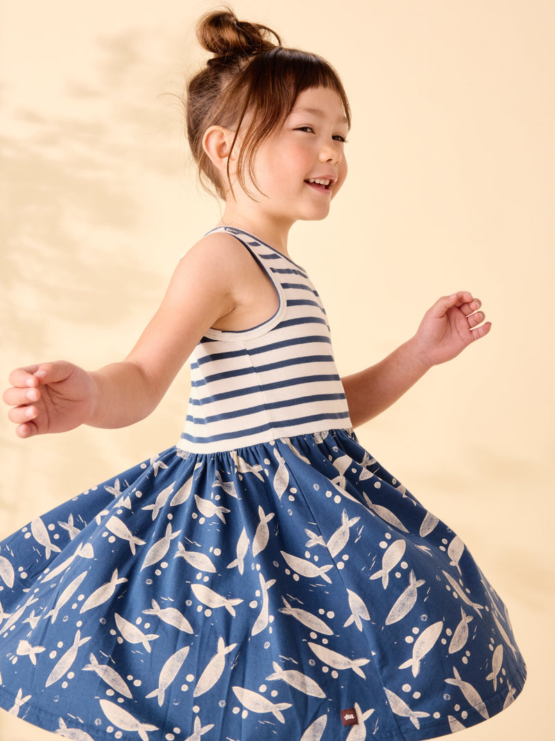Print Mix Tank Skirted Dress in Blockprint Sardines - View 2