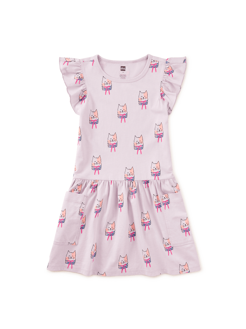 Flutter Sleeve Pocket Dress in Bow Tie Cats - View 1