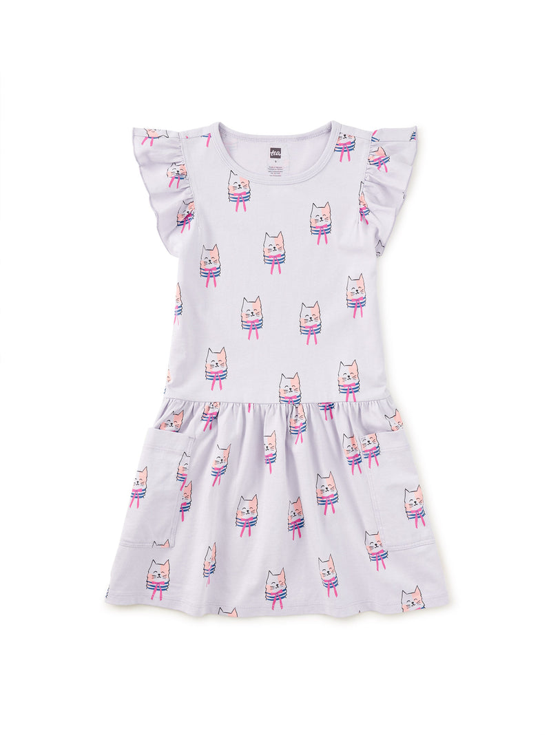Flutter Sleeve Pocket Dress in Bow Tie Cats - View 1