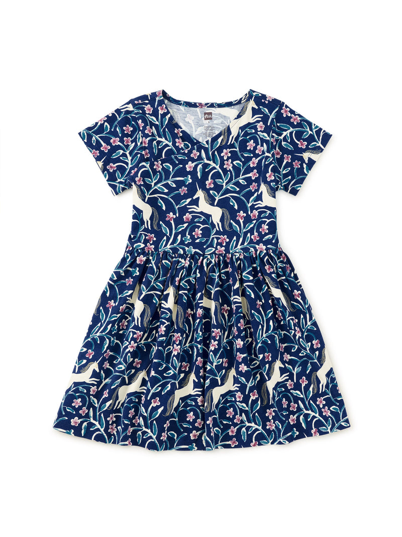 Short Sleeve Wrap Neck Dress in Unicorn Tile - View 1