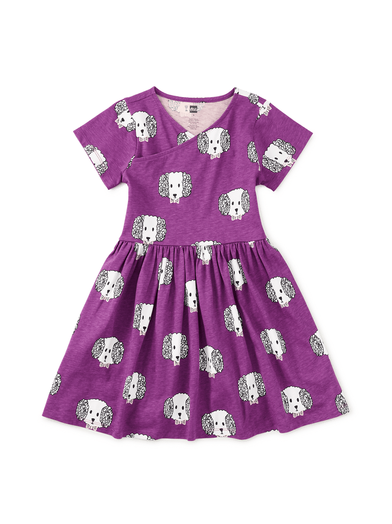 Short Sleeve Wrap Neck Dress in Maltipoo - View 1