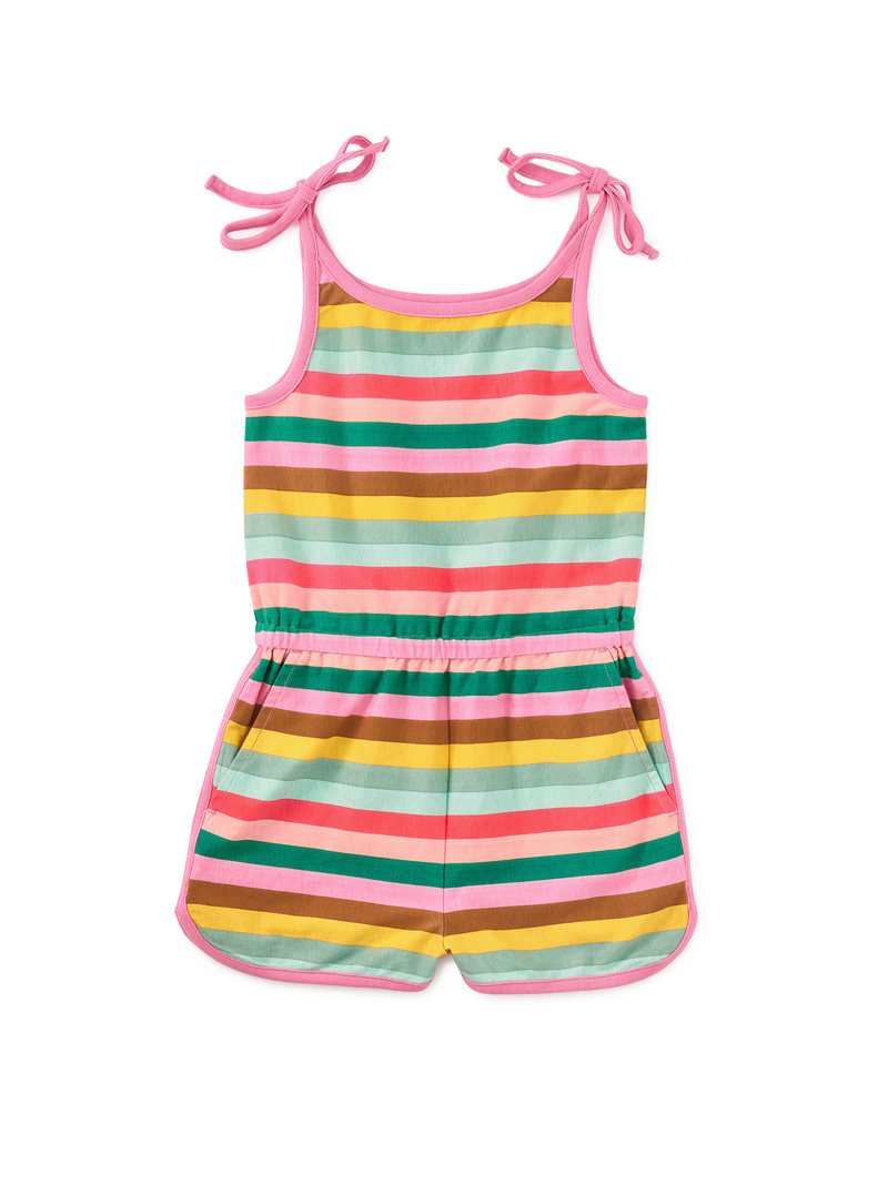 Tie Shoulder Sporty Romper in San Sebastian Stripe - View 1