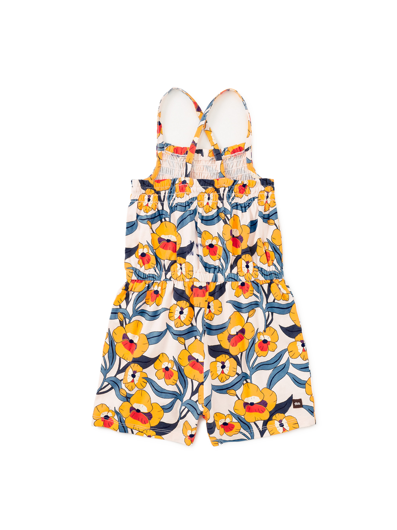 Smocked Strappy Romper in Nouveau Poppy - View 2